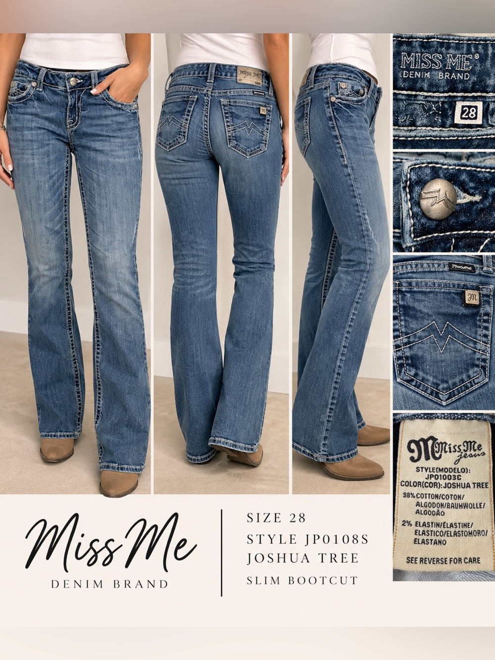Miss Me Joshua Tree Slim Bootcut Jeans in Medium Blue (Women)